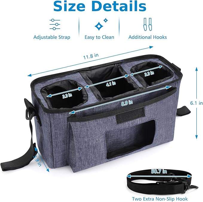 Accmor Universal Stroller Organizer with Insulated Cup Holder and Shoulder Strap, Stroller Bag Caddy Organizer Stroller Accessories for Uppababy, Baby Jogger, Nuna, Doona, Britax Strollers