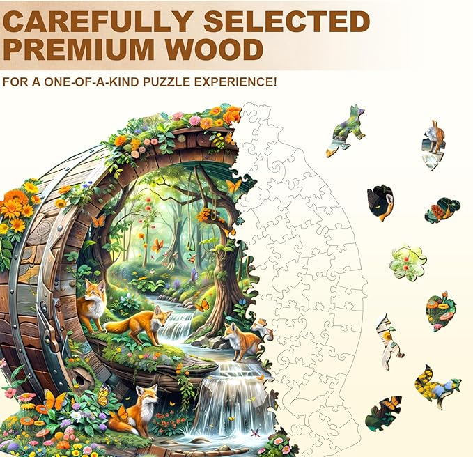 Wooden Puzzles for Adults, Fox Wooden Jigsaw Puzzle for Adults, 255 Piece Unique Animal Shape Wood Puzzles Adult, Birthday Party Gifts for Friends & Family Leisure Time Game Home Decor (L-13.4*12.8in)