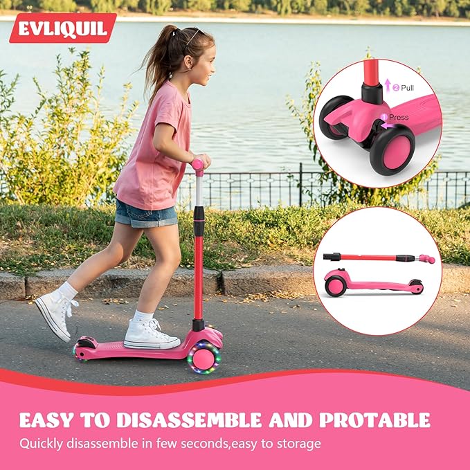 Kids Scooter,Lighted Wheels and 3 Adjustable Height Handlebars Scotters for Kids 3-12,3 Wheel Toddler Kick Scotter for Boys & Girls up to 132 Lbs.
