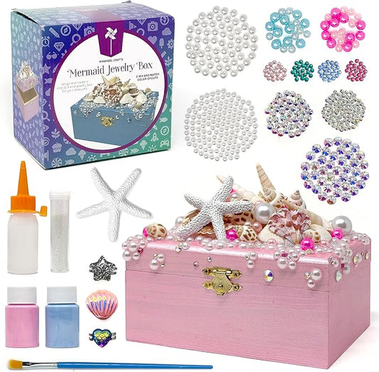 Pinwheel Crafts Mermaid DIY Jewelry Box Kit for Girls Ages 6+ - 530Pc Make Your Own Jewelry Box, DIY Craft Kits - Mermaid Craft Gifts - Painting Arts and Crafts for Girls 4-6 7 8 Years