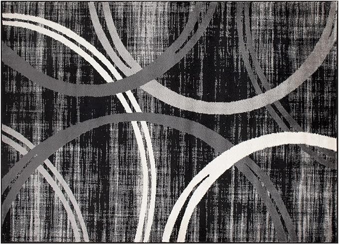 Rugshop Modern Wavy Circles Design Area Rug 2' x 3' Black