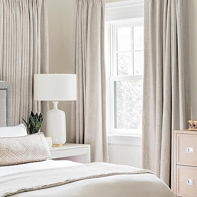 MIULEE 100% Blackout Linen Textured Curtains for Bedroom Solid Thermal Insulated Ivory Grommet Room Darkening Curtains & Drapes Luxury Decor for Living Room Nursery 62 x 84 Inch (2 Panels)