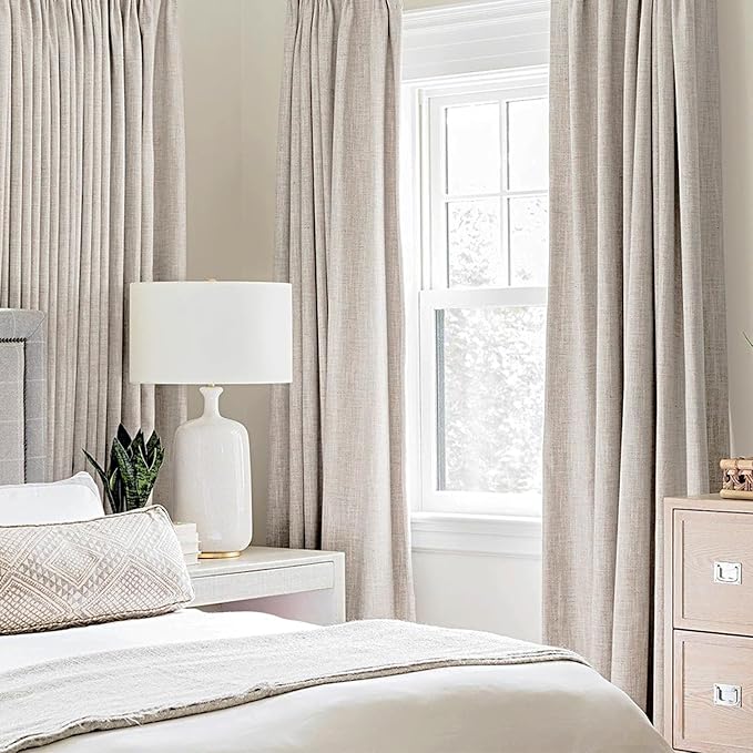 MIULEE 100% Blackout Linen Textured Curtains for Bedroom Solid Thermal Insulated Ivory Grommet Room Darkening Curtains & Drapes Luxury Decor for Living Room Nursery 42 x 90 Inch (2 Panels)
