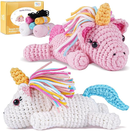 MOREJMTT Crochet Kit for Beginners, Learn to Crochet, Include Easy Knitting Soft Yarn, Step-by-Step Video Tutorial, Hook, Holiday Birthday Gift for Adults and Kids(Unicorn)