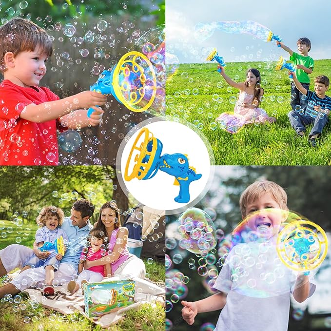 Bubble Gun Bubble Machine Dinosaur Bubble Blower Toy for Kids and Toddlers Bubble in Bubble Gun Party Favors Birthday Christmas Easter Gift for 3 4 5 6 7 8 9 Years Old Boys and Girls (Blue)
