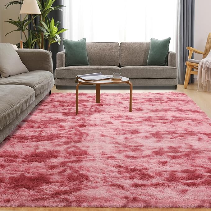 Luxury 3x5 Area Rug, Ultra Soft Rugs for Living Room, Plush Carpet Rugs for Bedroom, Non-Slip Indoor Rug for Nursery, Study Room, Playroom, Home Decor, Tie-Dyed Dark Pink