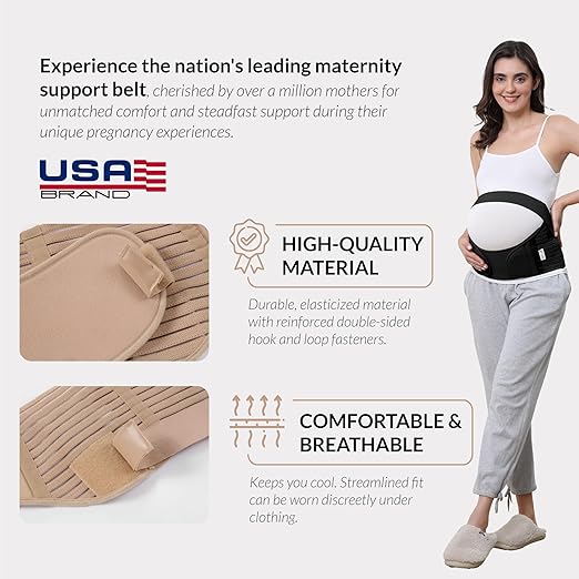 NeoTech Care Pregnancy Support Maternity Belt, Waist/Back/Abdomen Band, Belly Brace (Size XL, Black Color)