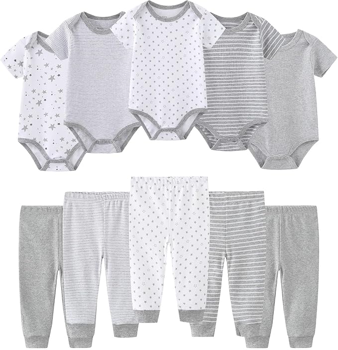 Baby Bodysuit and Pant Set 10-pcs Cotton Soft Newborn Boy Girl Clothes Outfits
