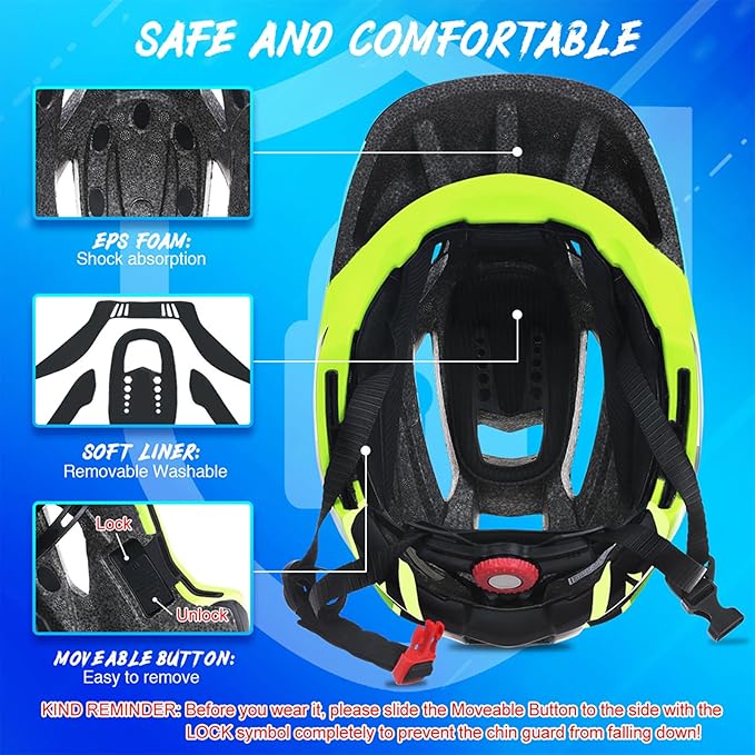 Lixada Kids Bike Helmet Adjustable Detachable Full Face Helmet for Cycling Helmet for Children Bicycle, Skateboard, Scooter, Protective Gear (20.5-22 Inches)