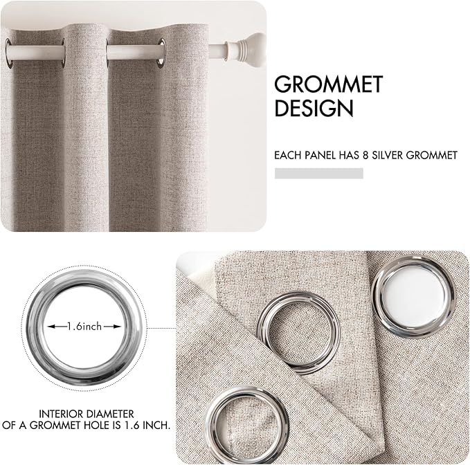 MIULEE Blackout Curtains for Bedroom Polyester Texture Thermal Insulated Natural Khaki Grommet Room Darkening Curtains & Drapes Luxury Decor for Living Room Nursery 52 x 90 Inch (2 Panels)