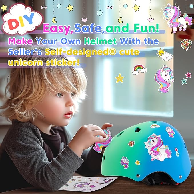 Color Gradient Adjustable Kids Bike Helmet Toddler Skateboard Helmets Boys Girls Child Ventilation Helmet for Multi-Sports Skating Cycling Scooter Balance