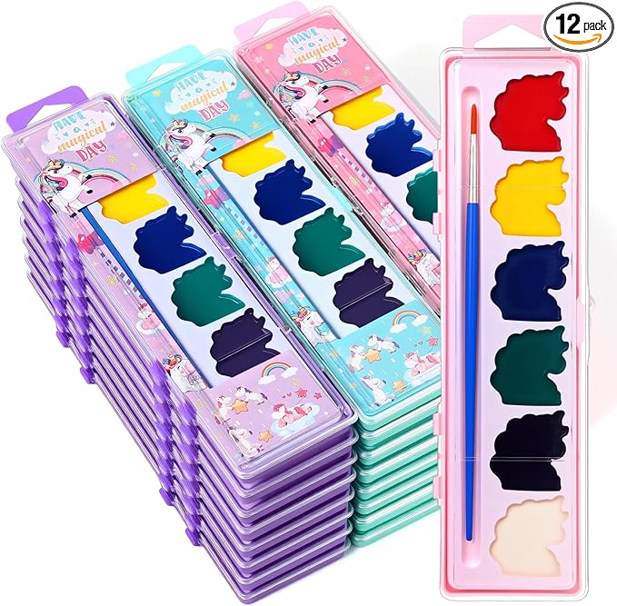 12 Pcs Unicorn Style Watercolor Painting Set 8 Washable Colors With Brush Watercolor Painting Set Gift Party Supplies Back To School Party Gift Exchange