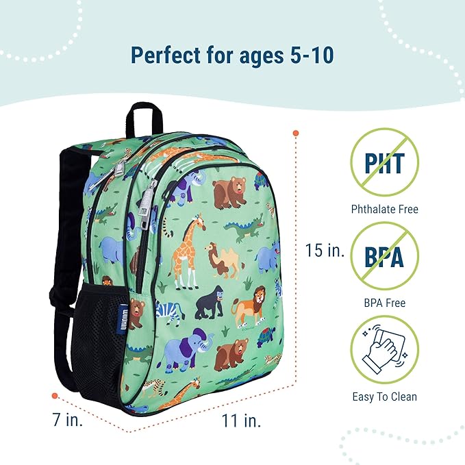Wildkin 15-inch Kids Backpack – Durable, Padded, Adjustable for School & Travel - Wild Animals