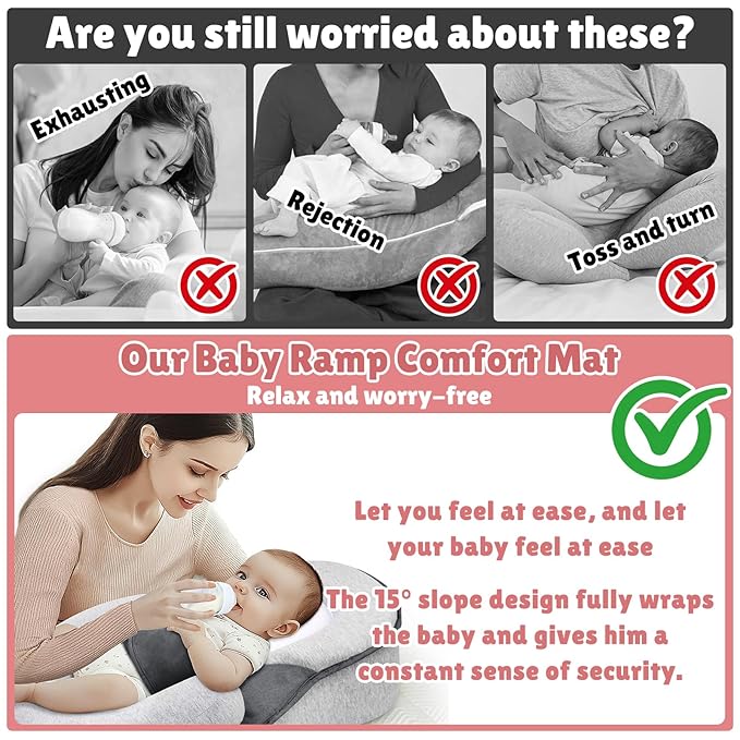 Baby Wedge Pillow for Infant with Safety Strap, Reflux Baby Pillow, Relief & Spit-Up Prevention, Removable Cover for Breastfeeding, Bottle Feeding