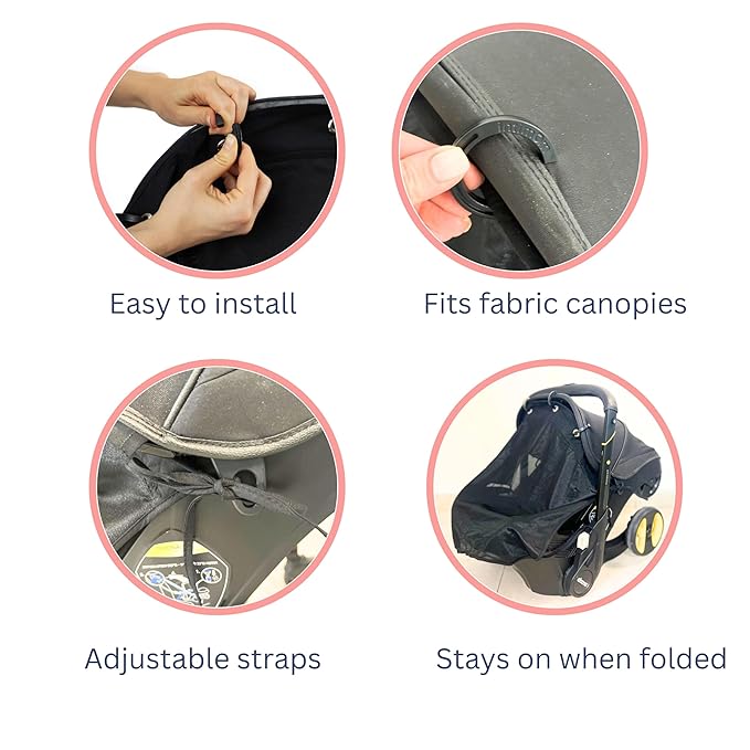 Stroller Sun Shade - Universal UV Protection Cover for Strollers Sunshade with See Through, Clip-On Sun Blocker, Sun Shield for Baby, Breathable Adjustable Fit, Full Coverage, M Black