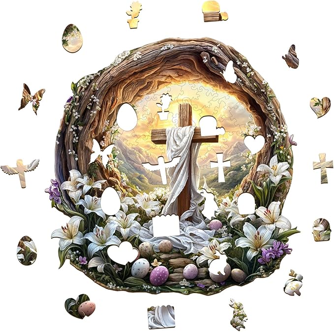 KAAYEE Wooden Puzzles for Adults, 3D Vision Effect Holy Light Cross Wooden Jigsaw Puzzle Unique Shape Wood Puzzle Adult, 3D Effect Flat Puzzle Birthday Family Game (M-11.4 * 11.3 in-200pcs)