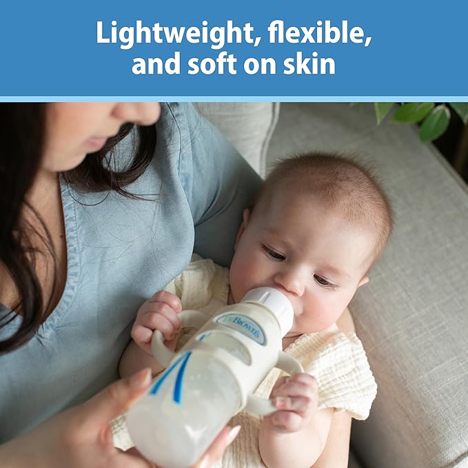 Dr. Brown's Narrow Baby Bottle Handles, 100% Silicone, Easy Grip Removable Handles for Bottle to Sippy Cup Transition, Ecru, 4m+