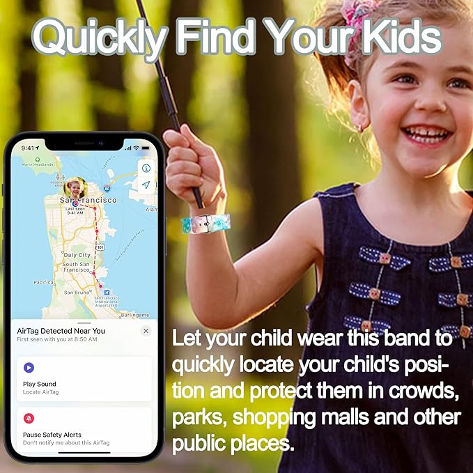 Waterproof AirTag Bracelet for Kids, Hidden Printed Wristband for Apple Air Tag, Silicone AirTag Holder GPS Tracker Case for Band for Child Toddler, Secure Anti-Lost Protection(Starry Sky Pink)