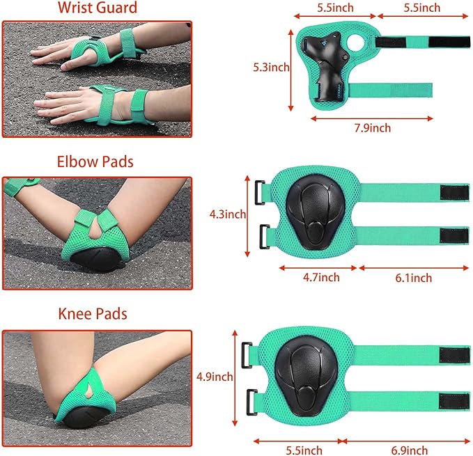 Kids Bike Helmet Set Adjustable for Children, Boys, Girls and Teenagers Aged 3-8 Years Includes Elbow, Knee, Wrist Guards Children's Helmet Protection Set for Bikes SkateboardsRollerskates