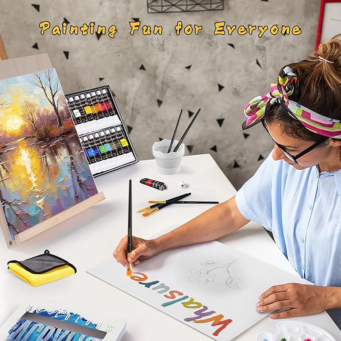Painting Kit, Acrylic Paint Set for Kids & Adults - Painting Supplies with18 Acrylic Paints, 8 Painting Brushes, 5 Canvas Panels