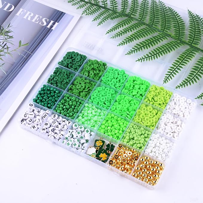 St.Patrick's Day Polymer Clay Beads Bracelet Making kit, 3480pcs 24 Style Cute Fun Beads Charms for Jewelry Necklace Earring Making DIY Accessories for Women Girls