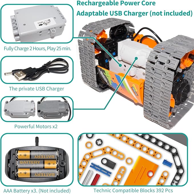5 in 1 STEM Remote Control Building Kit, 392Pcs Blocks Erector Projects Set Toys for Kids Age 8-12, Build a Tank/Robot/AVT DIY Science Educate 6 7 9 10 11 Years Old for Boys & Girls Gift Ideas