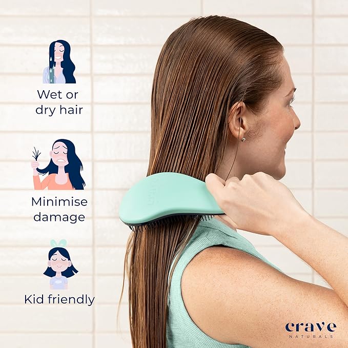 Crave Naturals Glide Thru Detangling Brush for Natural, Curly, Straight, Wet or Dry Hair - Gentle Detangler Styling Tool for Adults, Kids, Toddlers and Little Girls - 7.5 x 3 in, Turquoise