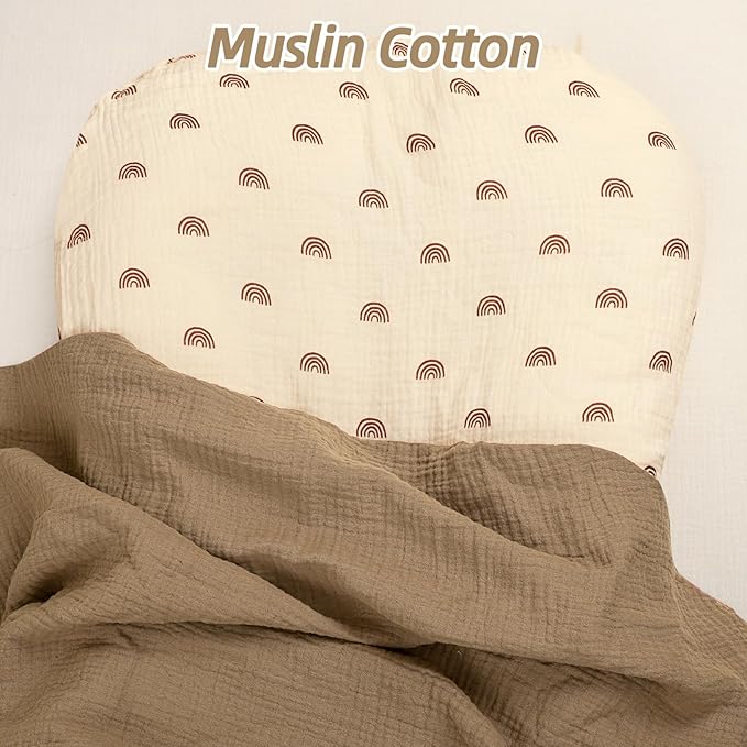 Hooyax Baby Lounger Cover 2 Pack - 100% Muslin Cotton Newborn Lounger Pillow Covers Only, Soft Breathable Infant Lounger Cover with Reinforced Stitching, Fits Most Standard Baby Loungers (Rainbow)