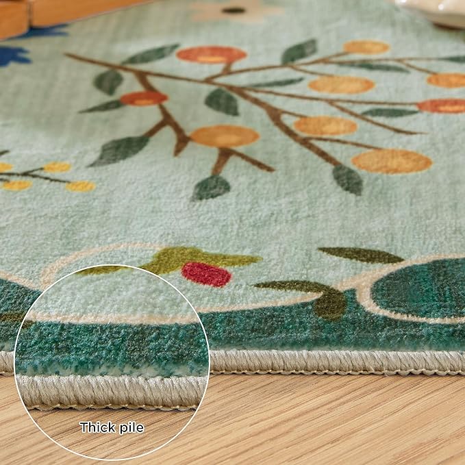 3x5 Area Rug, Floral Green Washable Rug for Entryway, Non Slip Flower Area Rugs, Soft Low Pile Indoor Doormat Small Carpet, Rugs for Living Room Bedroom Nursery Kitchen Dining Room, Sage Green