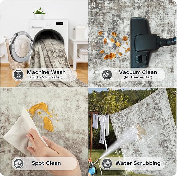 6x9 Area Rugs for Living Room Rug Washable: Modern Rug for Dining Room Bedroom Carpet Non Slip Low Pile 6 by 9 Indoor Abstract Nursery Home Office Brown Grey