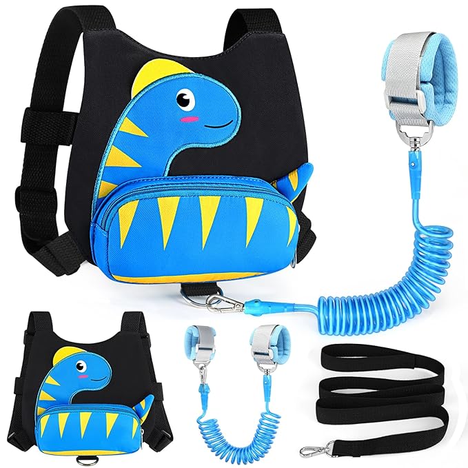 Accmor Toddler Harness Wrist Leash with Anti Lost Wrist Link, Cute Dinosaur Kids Back Pack Child Walking Restraints Holder Straps Belt Tether to Keep Baby Boys Girls Close While Outdoor