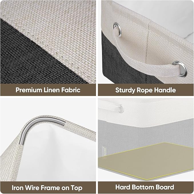 BALEINE Fabric Storage Bins for Shelves, Linen Storage Baskets for Organizing, Decorative Closet Storage Bins for Clothes, Toys, Home Storage (Black, 4 Pack)