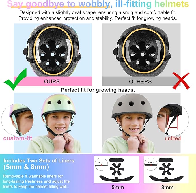 Vvinca Kids Toddlers Bike Helmet Adjustable for Ages 3-5-8 Years, Knee Pads and Elbow Pads Set Wrist Guard Sports Protective Gear Set for Roller Skate Bicycle Skateboard Scooter Girl Boy Birthday Gift
