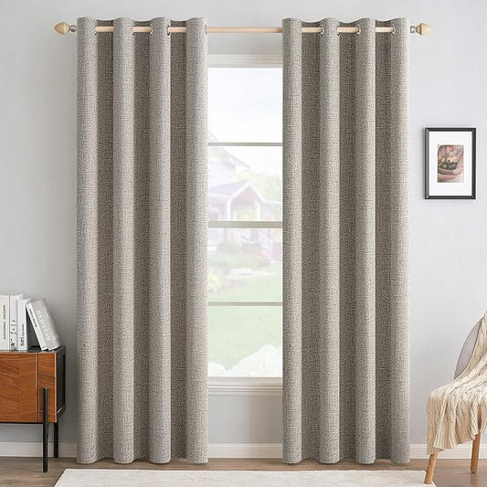 MIULEE Linen Texture Curtains for Bedroom Solid 100% Blackout Thermal Insulated Linen Curtains Grommet Room Darkening Drapes for Living Room Nursery 52x72 Inch (2 Panels)