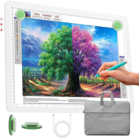 Phylosal Rechargeable A3 Light Pad with Carry Bag, Ultra-Thin Magnetic Tracing Light Box for Drawing, Diamond Art Painting Light Board with Side Button, Super Bright Light Table for Sketching (White)
