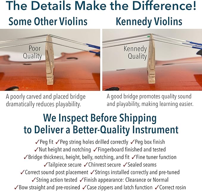 Bunnel Pupil Violin Outfit 1/8 Size Clearance By Kennedy Violins - Carrying Case and Accessories Included - Solid Maple Wood and Ebony Fittings RB300