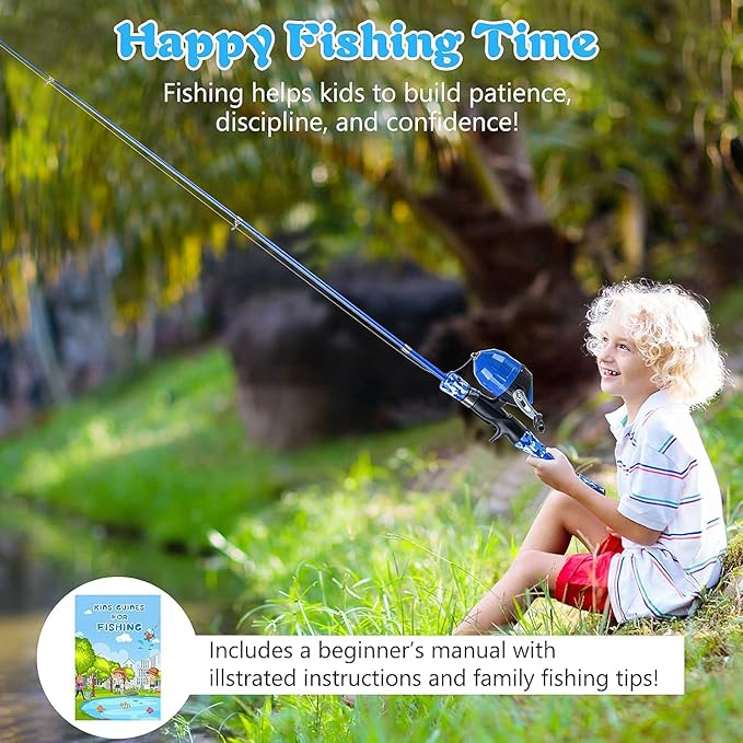 Milerong Kids Fishing Rod, Kids Fishing Pole Portable Telescopic Fishing Rod and Reel Combo Kit for Boys, Girls, Youth - with Spincast Fishing Reel, Fishing Tackles, Fishing Lures, Fishing Lines