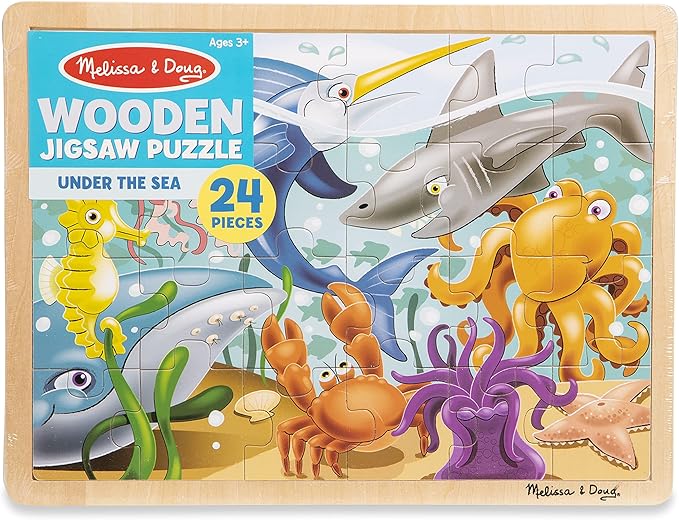 Melissa & Doug Under The Sea Ocean Animals Wooden Jigsaw Puzzle with Storage Tray (24 pcs)