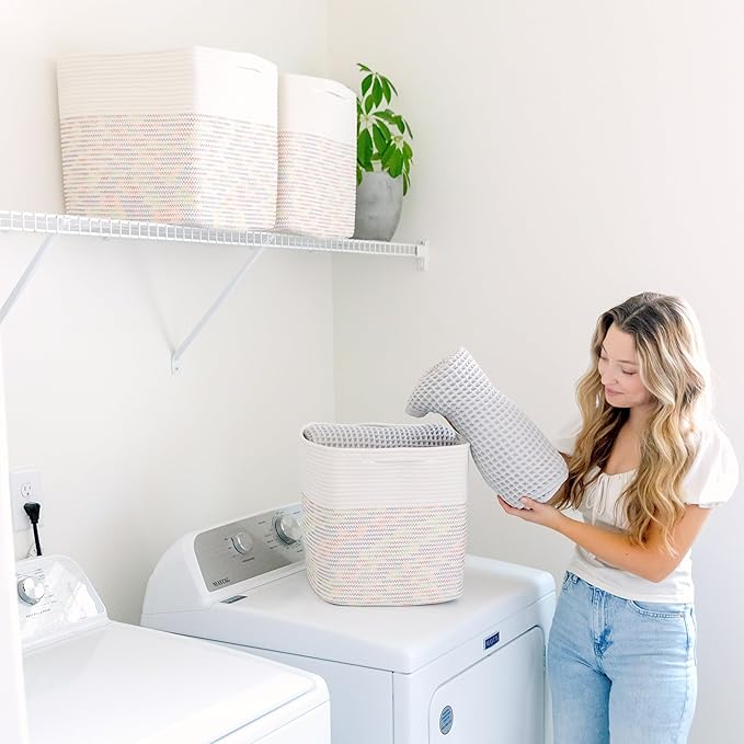 NaturalCozy 13x15x13 Kallax Storage Cubes Bins, 3 Pack | Cotton Rope Cube Storage Bin Woven Baskets for Organizing | Kallax Insert Storage Baskets for Shelves Organizer, Kids Toy, Closet Baby Nursery