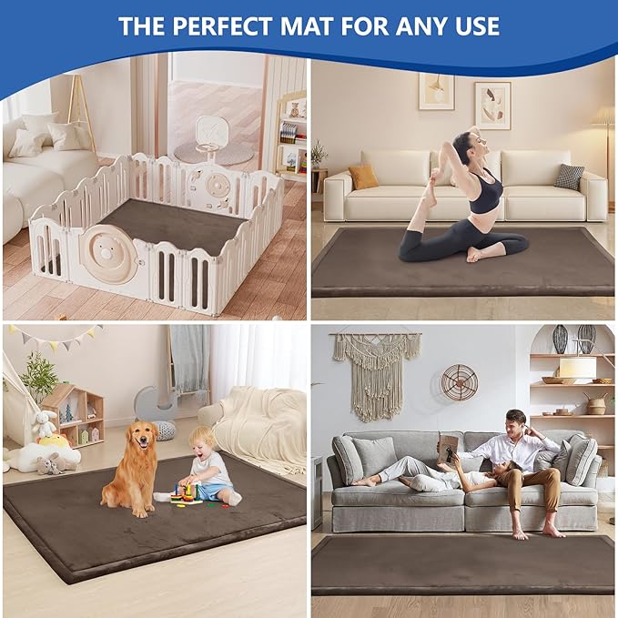 Baby Play Mat for Floor,1.3" Thick Memory foam Tummy Time Mat for Toddlers,Infants,kids,Water-Repellent Soft Nursery Rug ,79"×79" Extra Large Non Slip for Crawling&Yoga,Tatami Style for Living Room(Dark Brown)