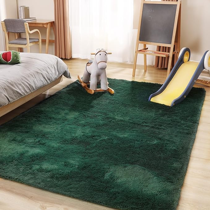 Ultra Soft Area Rug, Fluffy 8x10 Green Rugs for Living Room, Plush Area Rugs for Bedroom, Non-Slip Indoor Carpet for Nursery, Study Room, Kids Room, Room Decor