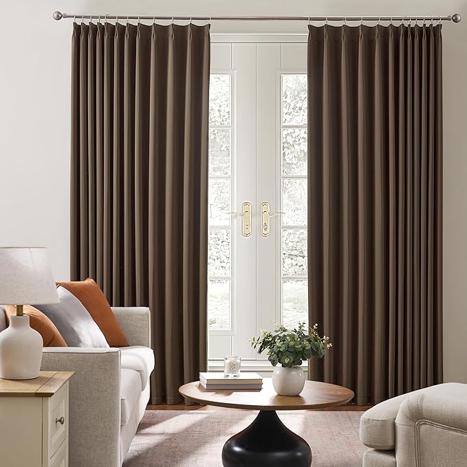 Brown Blackout Curtains 144 Inches Long 12 feet Tall, Extra Long Pinch Pleats Living Room Curtains Thermal Pleated Curtains Panels Drapery for Home, Hotel, Office, 40" W x 144" L, Set of 2