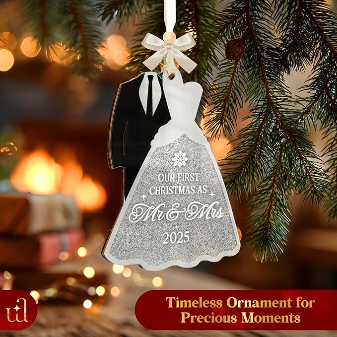 Our First Christmas As Mr and Mrs 2025 - Just Married Ornaments, Wedding Ornament for Couple, Unique Wedding Gifts for Bride and Groom, 1st Married Newlywed Christmas Ornaments 2025