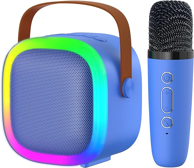 Karaoke Machine for Kids Adults, Portable Bluetooth Speaker with Wireless Microphones and LED Lights, Kids Toys Birthday for Girls and Boys Ages 4,5,6,7,8,9,10,11,12+ Years, Home Party