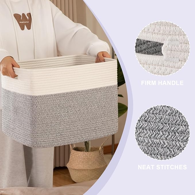 OIAHOMY Storage baskets for Shelf, Toy Storage Basket, Collapsible Storage Bins, Blanket Basket Living Room, Closet Storage for Bedroom, 16.5 x 13 x 12 Inches-Pack of 2-Brown