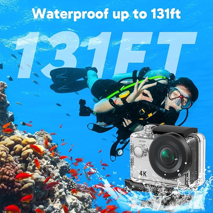 AKASO EK7000 4K30FPS 20MP WiFi Action Camera with EIS Ultra HD 131FT Waterproof Underwater Camera Remote Control 4X Zoom Support External Microphone