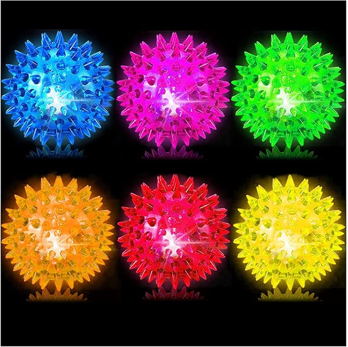 Bouncy Light Up Ball for Kids - LED Flashing Spiky Sensory Toys for Kids with Autism Stress Balls for Toddlers 1-3 Fidget Toys Sensory Balls Glow in The Dark for Novelty Noisemaker Toys for Parties