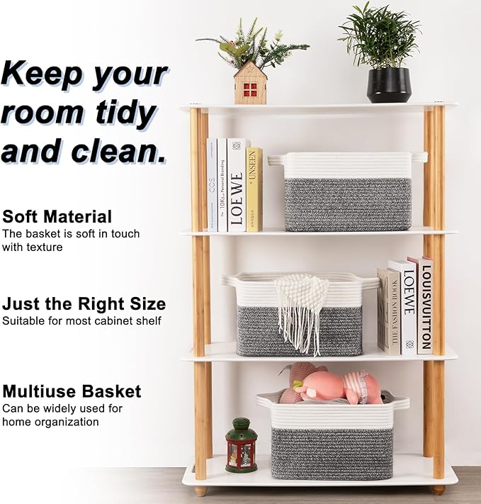 OIAHOMY 3 Pack Storage Basket for Organizing, 13''X9.85''X8.7'' Woven Storage Bins with Handles, toy organizers,Stylish Room Decor, Black variegated