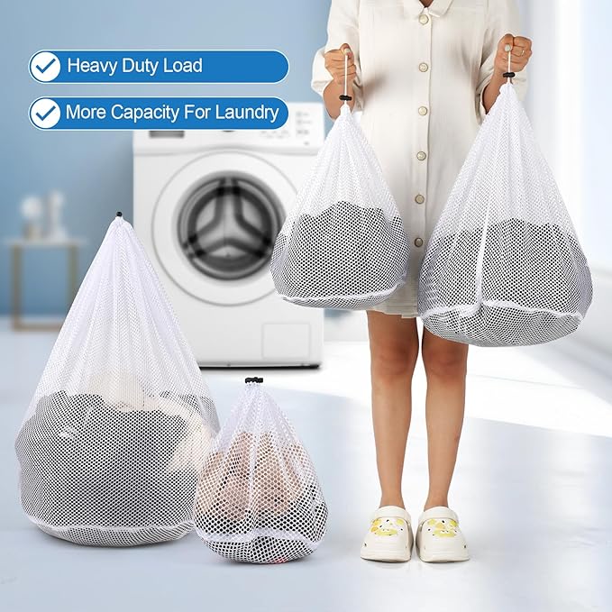 4Pcs Mesh Laundry Bags Washing Machine Mesh Wash Bags for Clothes,Underwear,Lingerie, Bed Linen with Drawstring Closure Sturdy(4 Size)