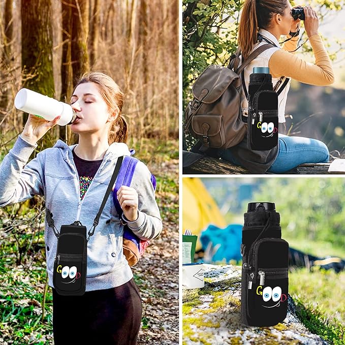 25/32/40/64oz Water Bottle Bag Holder Carrier-Insulated Crossbody Sling Case Sleeve with Strap & Pockets for Men Women Gym Cycling Travel Walking Hiking Camping